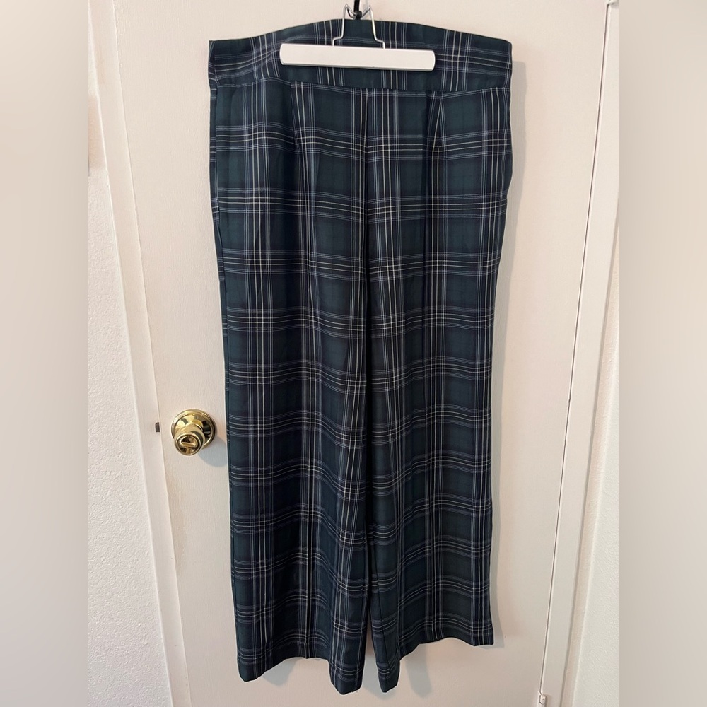 NWT Unique Vintage Plus Size High Waistband Wide Leg Pants Green Plaid 2X 18